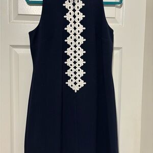Lilly Pulitzer Navy Blue Sleeveless Stretch Shift Dress with White NWOT Medium